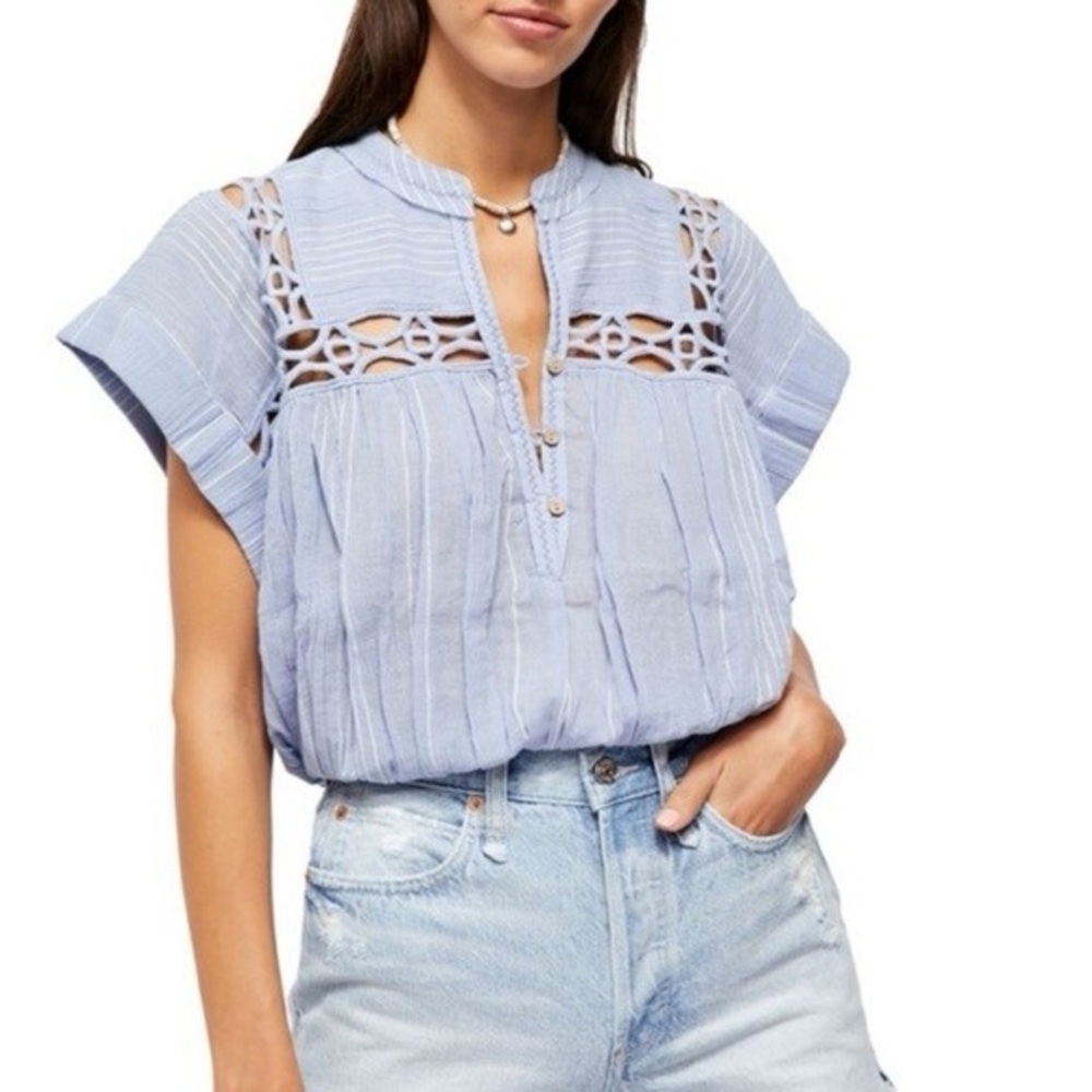 Free People Light Blue Cutout Blouse